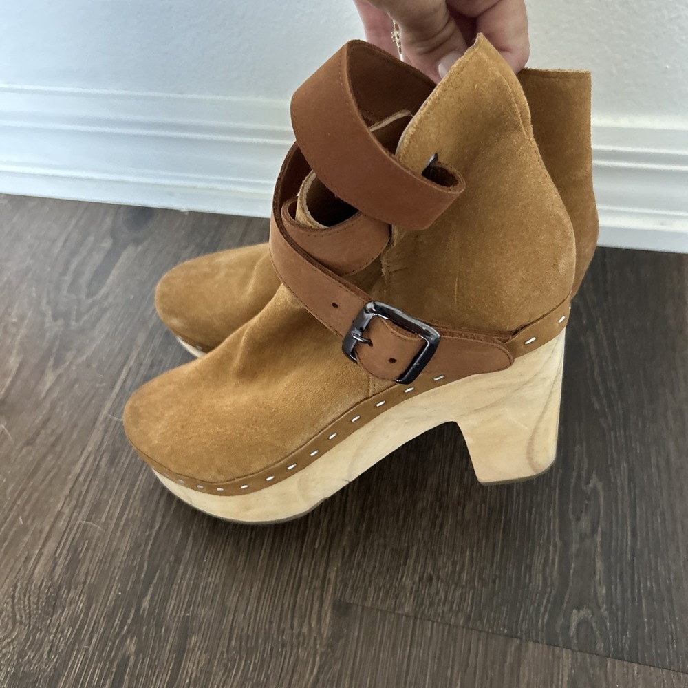 Free People Bungalow Suede Clog Leather Booties Wood Sole Women's Size 38 - Picture 6 of 10